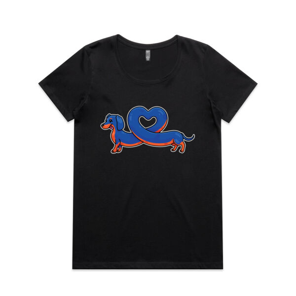 Sausage Dog - Stretch Heart - Black & Tan - AS Colour - Women's Maple Scoop Tee Thumbnail
