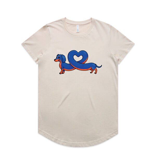 Sausage Dog - Stretch Heart - Black & Tan - AS Colour - Women's Maple Curve Tee Thumbnail