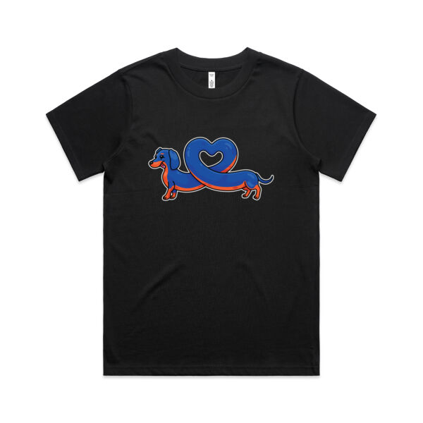 Sausage Dog - Stretch Heart - Black & Tan - AS Colour - Women's Classic Tee Thumbnail
