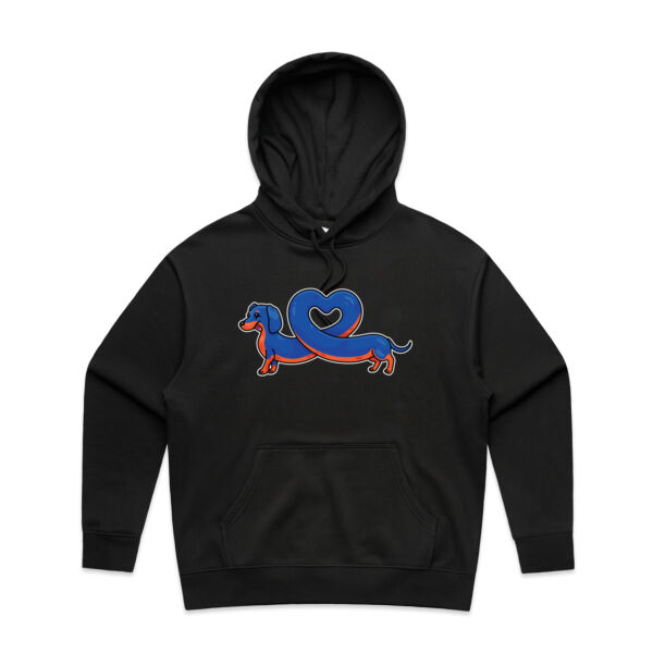 Sausage Dog - Stretch Heart - Black & Tan - AS Colour - Women's Heavy Hood Thumbnail