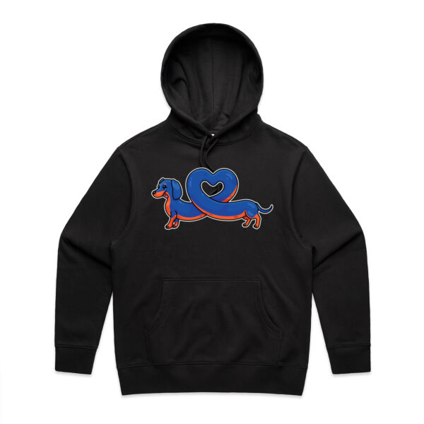 Sausage Dog - Stretch Heart - Black & Tan - AS Colour - Men's Heavy Hood Thumbnail