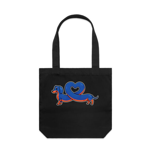 Sausage Dog - Stretch Heart - Black & Tan - AS Colour - Canvas Tote 'Carrie' Bag  Thumbnail