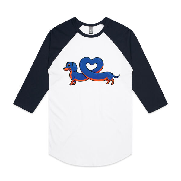 Sausage Dog - Stretch Heart - Black & Tan - AS Colour - 3/4 Raglan Baseball Sleeve Tee Thumbnail