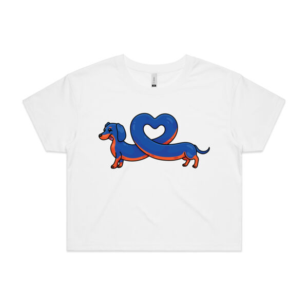 Sausage Dog - Stretch Heart - Black & Tan - AS Colour - Women's Crop Tee Thumbnail