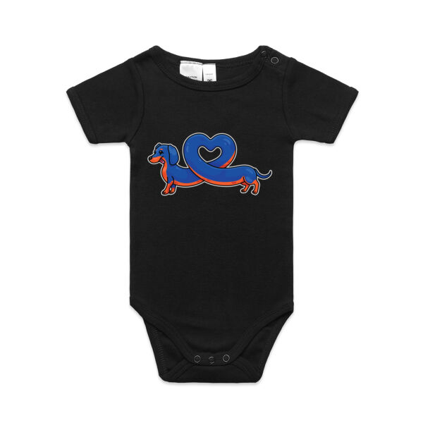 Sausage Dog - Stretch Heart - Black & Tan - AS Colour - Baby 'Mini-me' Onesie Romper Thumbnail