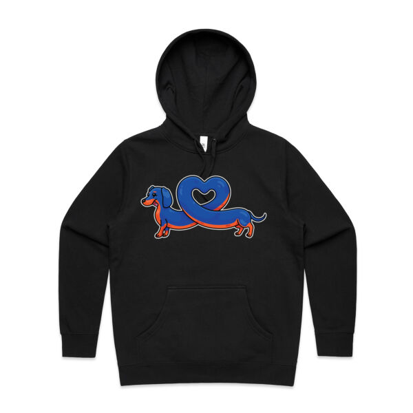 Sausage Dog - Stretch Heart - Black & Tan - AS Colour - Women's Stencil Hood Thumbnail