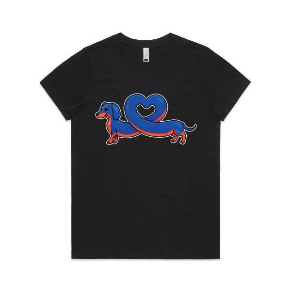 Sausage Dog - Stretch Heart - Black & Tan - AS Colour - Women's  Maple ORGANIC Tee Thumbnail