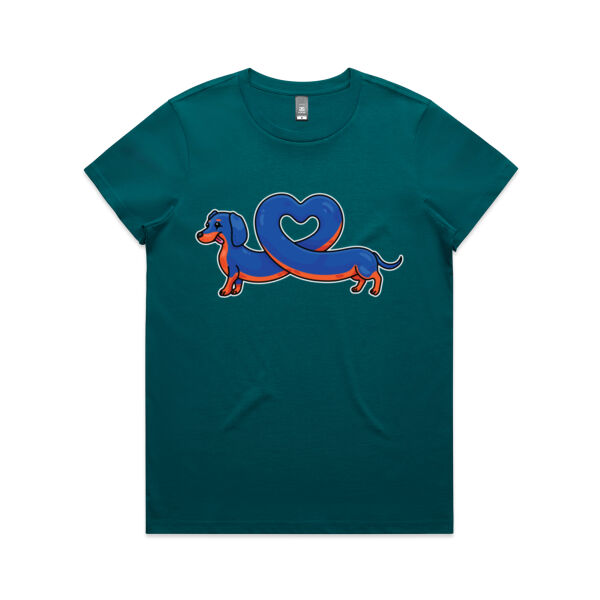 Sausage Dog - Stretch Heart - Black & Tan - AS Colour - Women's Maple Tee Thumbnail