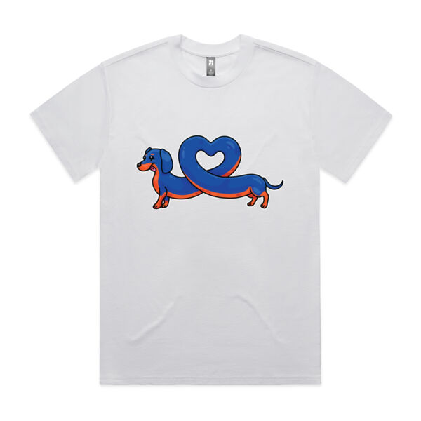 Sausage Dog - Stretch Heart - Black & Tan - AS Colour - Men's Heavy Tee Thumbnail