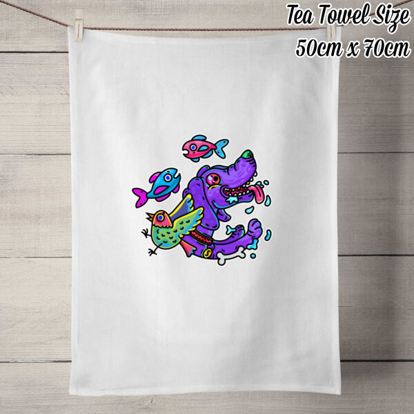 Purple Paw n Friends - 50% Linen Tea Towel - White Thumbnail
