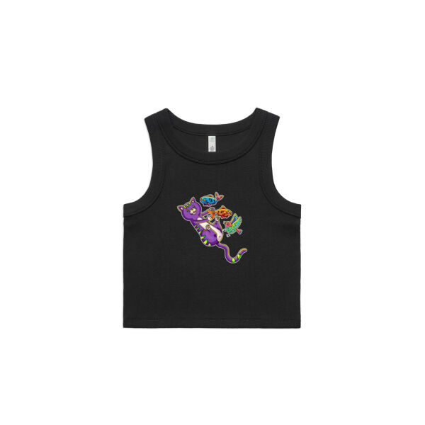 Purple Cat - Revamped - Version 2 - Catastrophic Pets Frenzy - AS Colour - Wo's Organic Rib Crop Tank Thumbnail