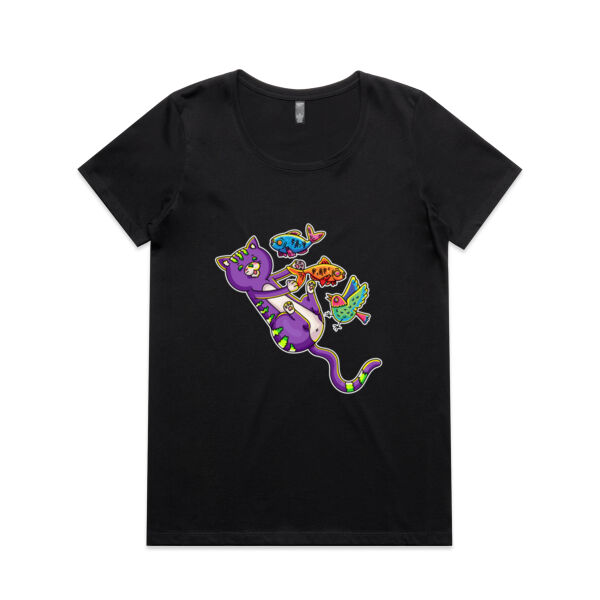 Purple Cat - Revamped - Version 2 - Catastrophic Pets Frenzy - AS Colour - Women's Maple Scoop Tee Thumbnail