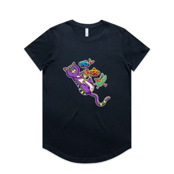 Purple Cat - Revamped - Version 2 - Catastrophic Pets Frenzy - AS Colour - Women's Maple Curve Tee Thumbnail