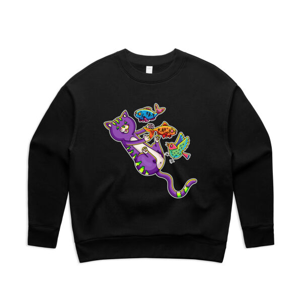 Purple Cat - Revamped - Version 2 - Catastrophic Pets Frenzy - AS Colour - Women's Relax Crew Thumbnail
