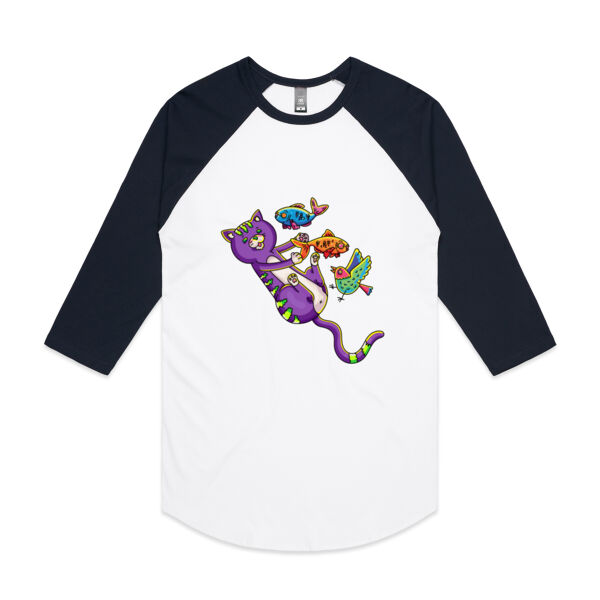Purple Cat - Revamped - Version 2 - Catastrophic Pets Frenzy - AS Colour - 3/4 Raglan Baseball Sleeve Tee Thumbnail