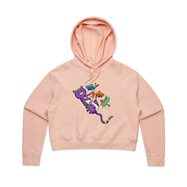 Purple Cat - Revamped - Version 2 - Catastrophic Pets Frenzy - AS Colour - Women's Crop Hood Thumbnail
