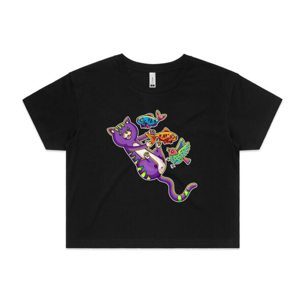 Purple Cat - Revamped - Version 2 - Catastrophic Pets Frenzy - AS Colour - Women's Crop Tee Thumbnail