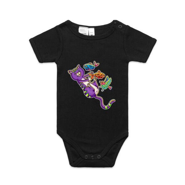 Purple Cat - Revamped - Version 2 - Catastrophic Pets Frenzy - AS Colour - Organic Baby 'Mini-me' Onesie Romper Thumbnail
