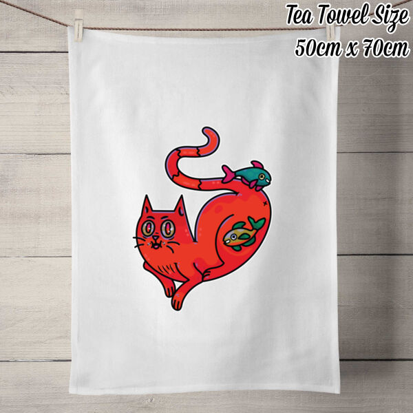 Purrfect Friendships - V2 - 50% Linen Tea Towel - White Thumbnail