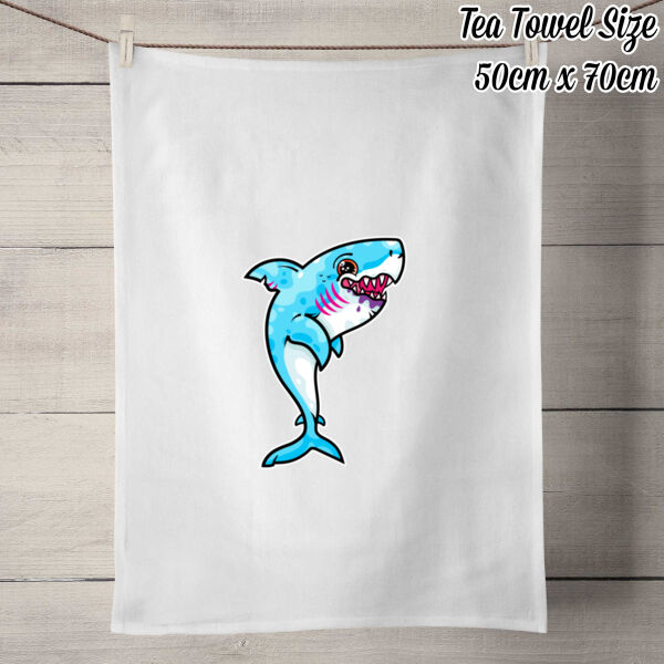 The Vigorous, Hungry Shark of the sea - 50% Linen Tea Towel - White Thumbnail