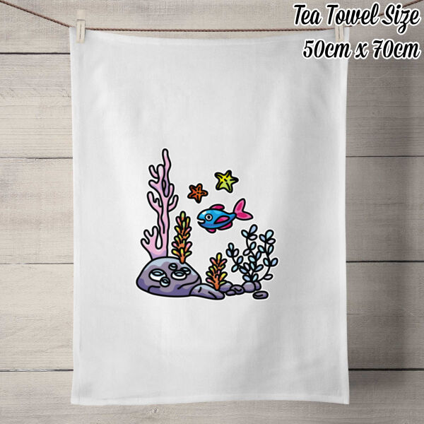 A Fishy Home - 100% Linen Tea Towel - Off White Thumbnail