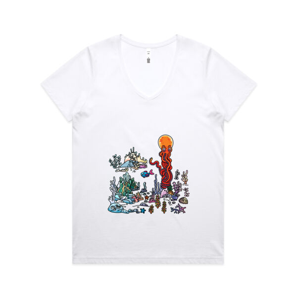 A Sea Bed fit for an Octopus - AS Colour - Women's Maple V Neck Tee Thumbnail