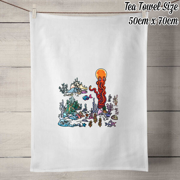 A Sea Bed fit for an Octopus - 100% Linen Tea Towel - Off White Thumbnail