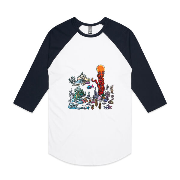 A Sea Bed fit for an Octopus - AS Colour - 3/4 Raglan Baseball Sleeve Tee Thumbnail