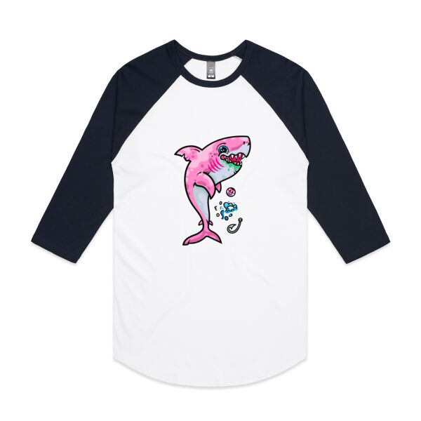 The Pink, friendly Shark of the sea - AS Colour - 3/4 Raglan Baseball Sleeve Tee Thumbnail
