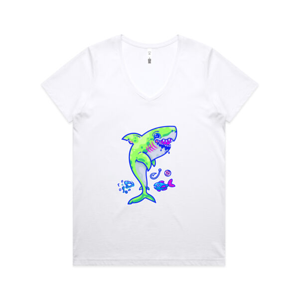The Lime Green Shark with a Motive - AS Colour - Women's Maple V Neck Tee Thumbnail