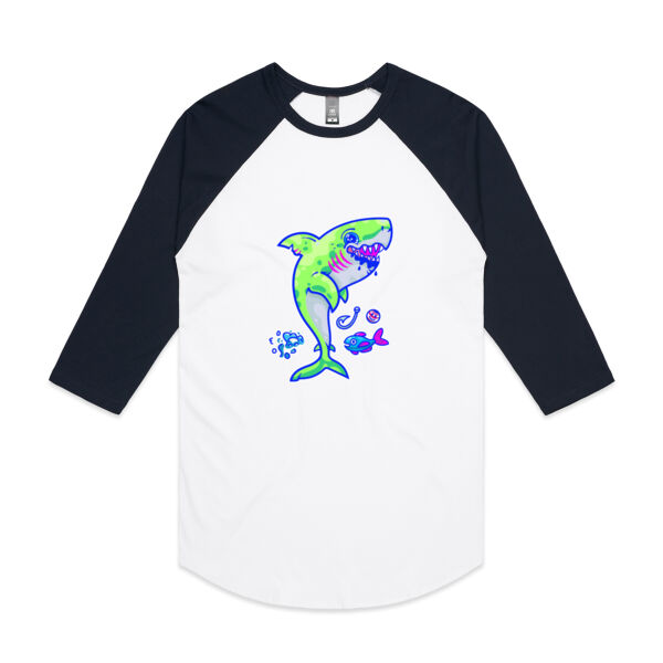 The Lime Green Shark with a Motive - AS Colour - 3/4 Raglan Baseball Sleeve Tee Thumbnail