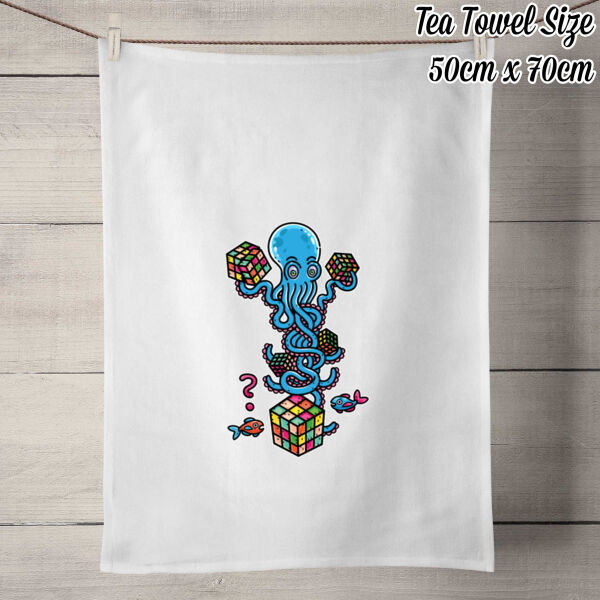 Octo Cube Solver - Version 4 - 50% Linen Tea Towel - White Thumbnail